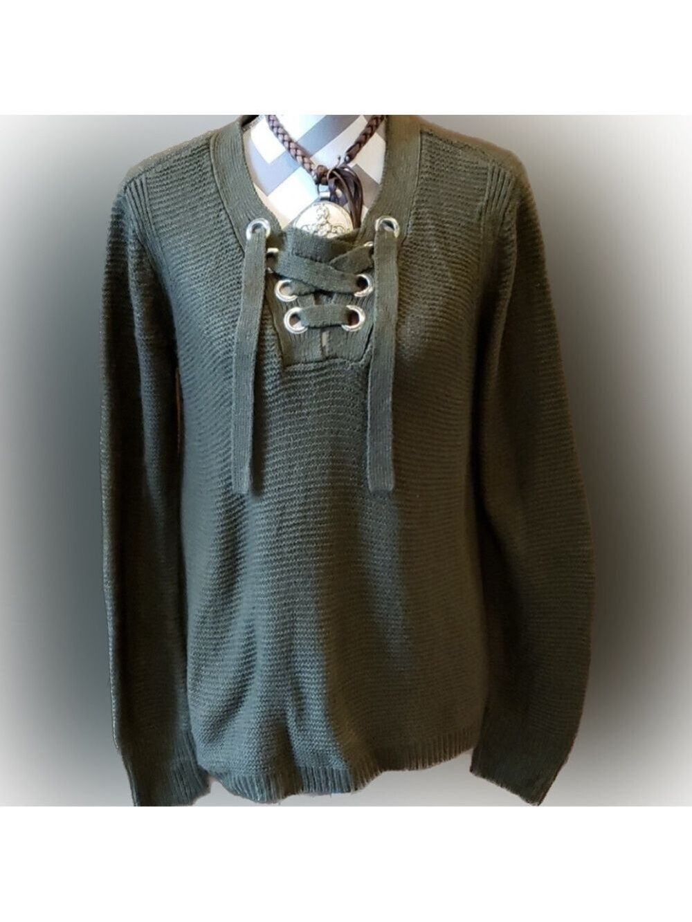 - Oversized Lace Up Sweater Size Medium